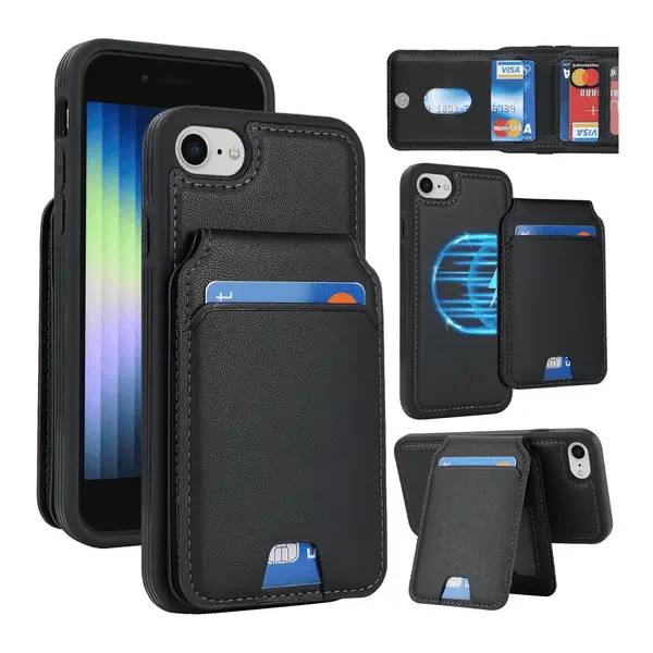 Zhuse MagSafe Leather Wallet Card Slot Holder Black